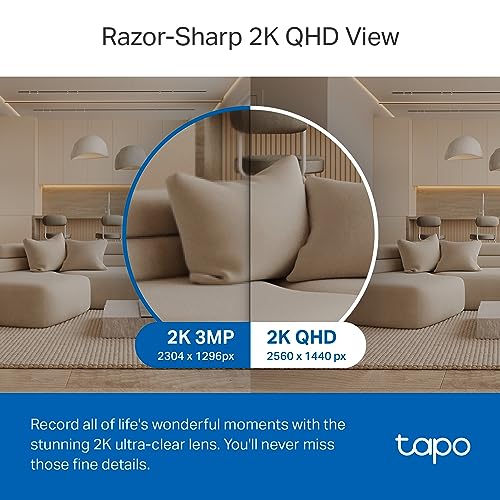 Tapo TP-Link 2K QHD Pan/Tilt Security Camera for Pet Camera, Baby Monitor, Motion Detection, Motion Tracking, 2-Way Audio, Night Vision, Cloud &SD Card Storage, Works w/Alexa & Google Home( C220)