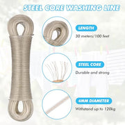 Fentar 30m Washing Line Rope,Heavy Duty Clothes Line Steel Core, Strong String 4mm Dia Clotheslines, Long Clothes Lines for Outside Garden Travel, Rustproof and Waterproof Washing Lines, 120kg LC