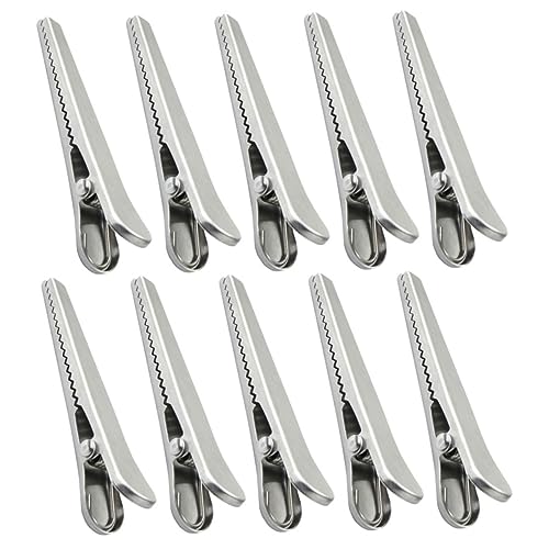 STOBOK 10pcs Stainless Steel Alligator Clip Food Storage Bag Clip Potato Chip Bag Clips Hairdresser Clips Household Food Bag Clamps Bag Sealers Clip Metal Duckbill Multipurpose