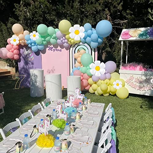 AM ANNA Daisy Balloon Garland Arch Kit, 161 Pcs White Groovy Daisy Flower Macaron Rainbow Balloon Arch Kit for Baby Shower Daisy Theme Wedding Girls Birthday Decorations
