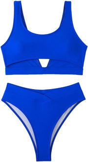 Women's High Waisted Bikini Sets High Cut Bathing Suits Two Piece Sporty Cut Out Swimsuits