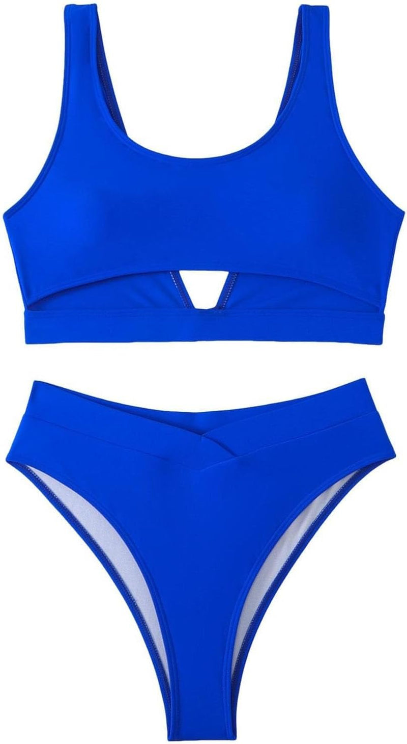 Women's High Waisted Bikini Sets High Cut Bathing Suits Two Piece Sporty Cut Out Swimsuits