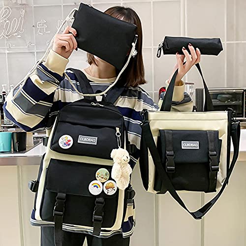 4 PCS Set Backpack With Kawaii Pin And Accessories, Cute Children's Backpacks Kawaii School Bag Handbag Tote Bag Kawaii Aesthetic Backpack