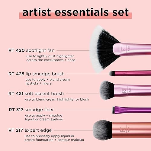 Real Techniques Artist Essentials Complete Face Makeup Brush Set For Makeup Artist Inspired Looks