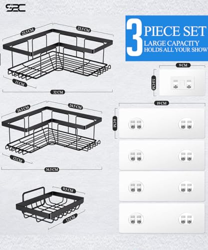 S2C Wall Mounted Bathroom Shelf Heavy Duty, Rustproof Shower Caddy with Soap Holder, Stainless Steel Bathroom Organizer,Bathroom Accessories Corner Shelf, Kitchen Organizer (PACK OF 3)