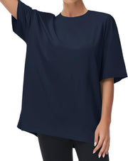 Women's Casual Oversized T-Shirts Summer Crewneck Short Sleeve Workout Basic Tee Tops - Dark Navy Blue