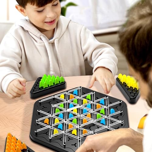 Moonmen Chain Triangle Chess, 2 to 4 Players Desktop Puzzle Interactive Game for Kids, Rubber Band Board Game for Family Fun and Strategy Play