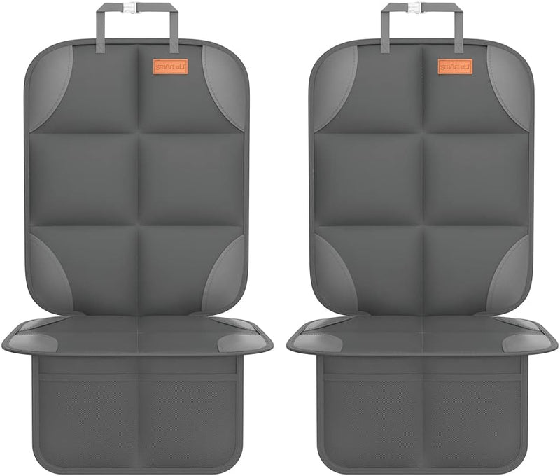Smart elf Car Seat Protector, 2Pack Seat Protector Protects Child Seats with Thickest Padding and Non-Slip Backing Mesh Pockets for Baby and Pet, Black