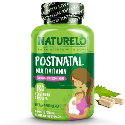 NATURELO Postnatal Multivitamin - Supplement for Breastfeeding Women - Plant-Based Vitamin D, Folate, Gentle Iron - for Nursing Mother, Baby - Post Natal Lactation Support - 180 Vegetarian Capsules