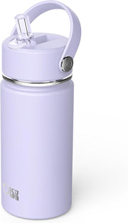 14oz Kids Water Bottle with Straw Lid, Vacuum Insulated 316 Stainless Steel Bottles for Kids for School, Leakproof, Easy to Clean - Purple