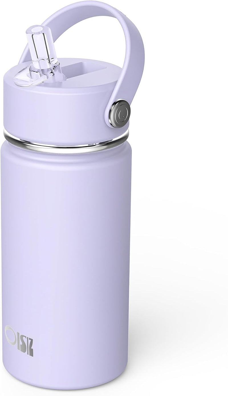 14oz Kids Water Bottle with Straw Lid, Vacuum Insulated 316 Stainless Steel Bottles for Kids for School, Leakproof, Easy to Clean - Purple