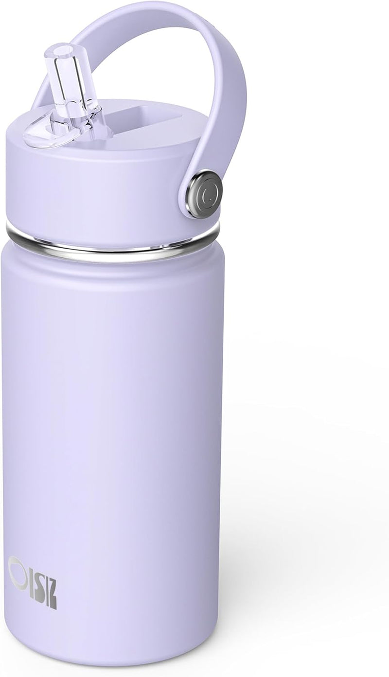 14oz Kids Water Bottle with Straw Lid, Vacuum Insulated 316 Stainless Steel Bottles for Kids for School, Leakproof, Easy to Clean - Purple