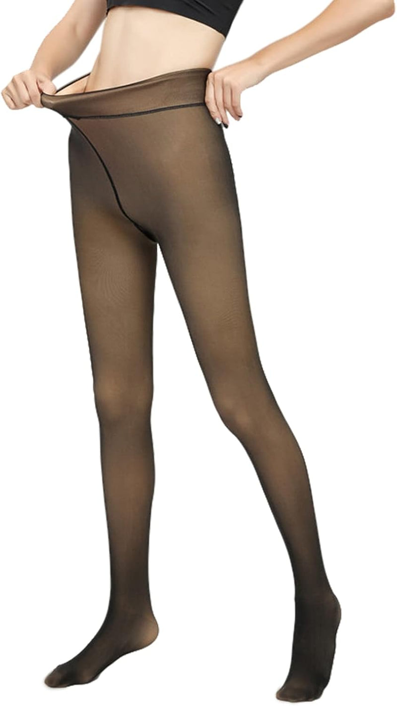 Mitid Women's Fleece Lined Thermal Pantyhose Translucent Opaque High Waisted Warm Sheer Tight, Thick - 200g, One Size, Black