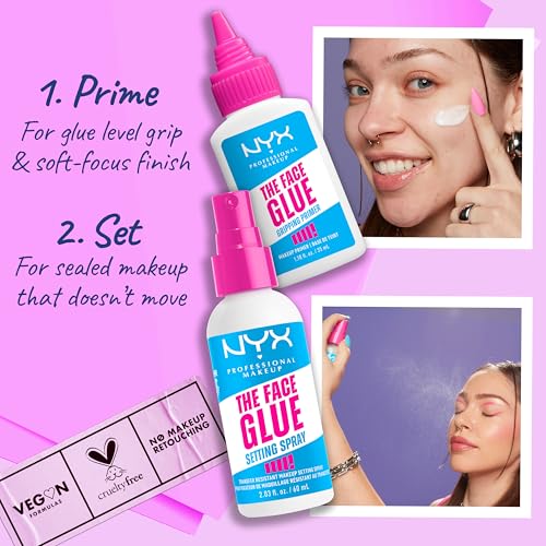 NYX Professional Makeup The Face Glue Setting Spray, Makeup Setting Spray, up to 24 hr wear, transfer resistant & waterproof, 60ml