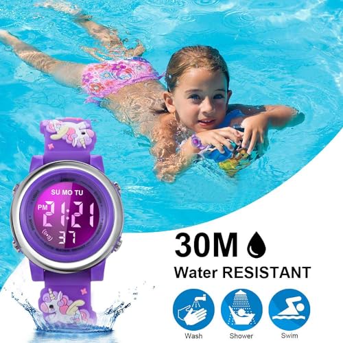 SYOSI Kids Digital Luminous Watches for Girls Boys, 3D Cute Cartoon 7 Color Lights Waterproof Sport Outdoor LED Electronic Wrist Watch with Alarm Stopwatch Wristwatch for 3-12 Years Children