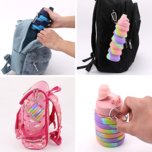 MAKERSLAND Rainbow Collapsible Folding Water Bottles for Kids, Students, Adults, Reusable BPA Free Silicone Foldable Sports Water Bottles for Travel Camping Hiking, Pink