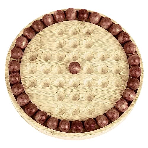 MARGOUN Wooden Solitaire Board Game, Complete Set with Board and 33 Wood Marbles-Fun Vintage Style 1 or 2 Player Activity for Kids and Adults (Solitaire Board)