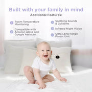 Hubble Connected Nursery Pal Glow Plus - 5-Inch Smart Hd Video Baby Monitor For Babies Wireless Security Camera With Infrared Night Vision - Two-Way Intercom, Room Temp Monitoring-White