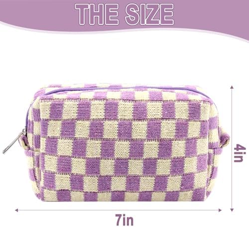 ZLFSRQ 3Pcs Checkered Makeup Bag for Women Large Cosmetic Bag Set Travel Toiletry Bag Makeup Pouch Bag for Purse Pink Zipper Storage Bag Organizer Cute Small Aesthetic Girls Car Essentials Bag