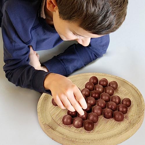 MARGOUN Wooden Solitaire Board Game, Complete Set with Board and 33 Wood Marbles-Fun Vintage Style 1 or 2 Player Activity for Kids and Adults (Solitaire Board)