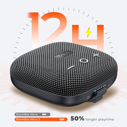 Tribit StormBox Micro 2 Portable Bluetooth Speaker: 90dB Loud Sound Deep Bass IP67 Waterproof Built-in Strap BT 5.3 Small Speaker, 12H Playtime for Outdoor/Camping/Biking, 120ft Bluetooth Range(Black)