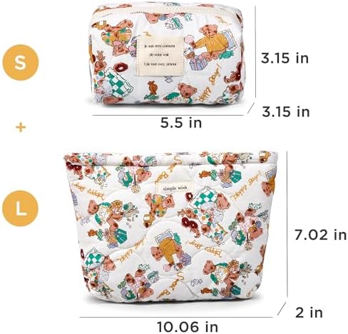 Sminra Floral Makeup Bag Large Cotton Quilted Cosmetic Makeup Bag Organizer, Aesthetic Portable Pouch Purse Toiletry Bag for Women Girls Travel accessories(Blue Floral-L)