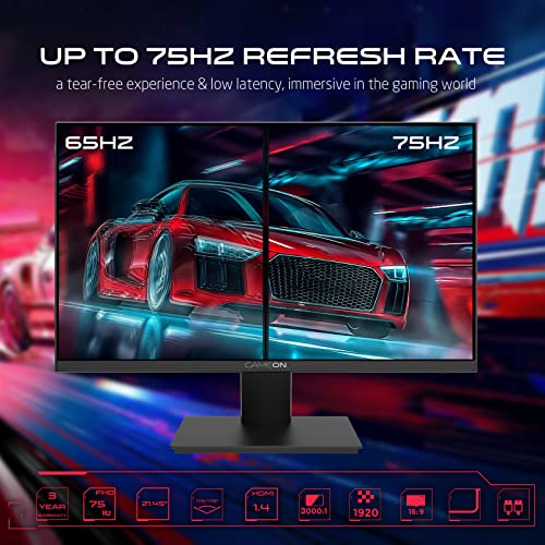 GAMEON 22 inch monitor, Full HD 1920x1080p HDMI and VGA with Ergonomic Tilt, Eye Care Technology with Blue Light Filter and Anti-Glare, Adaptive-Sync and Built-in-speakers