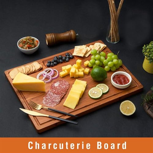 THE WHITE SHOP Large Bamboo Wood Cutting Board for Kitchen, Cheese Charcuterie Board with 3 Built-in Compartments and Juice Grooves (Size : 413-314-15mm)