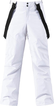 Men's Waterproof Snow Pants Insulated Outdoor Ski Pants Winter Warm Detachable Suspender Snowboard Bibs - White