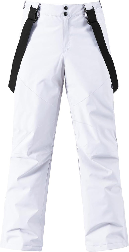 Men's Waterproof Snow Pants Insulated Outdoor Ski Pants Winter Warm Detachable Suspender Snowboard Bibs - White