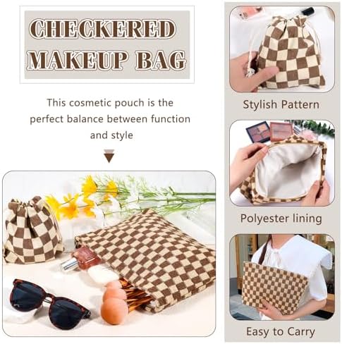 ZLFSRQ 3Pcs Checkered Makeup Bag for Women Large Cosmetic Bag Set Travel Toiletry Bag Makeup Pouch Bag for Purse Pink Zipper Storage Bag Organizer Cute Small Aesthetic Girls Car Essentials Bag