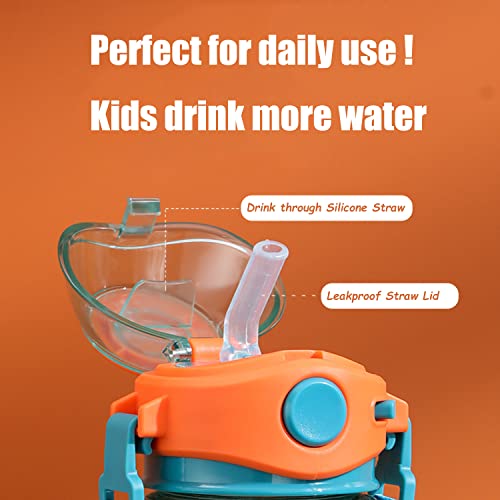 Kids Water Bottle with Straw,Toddlers Reusable Travel Water Bottle BPA-Free Leak-Proof Drinking Bottle for School Kids Girls Boys