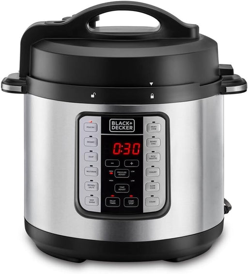Black & Decker 1000W 6L Electric Pressure Cooker 7in1, With 12 Smart Programs 9 Safety Features Dishwasher Safe with Accessories, For Quick and Easy Meals PCP1000-B5 2 Years Warranty