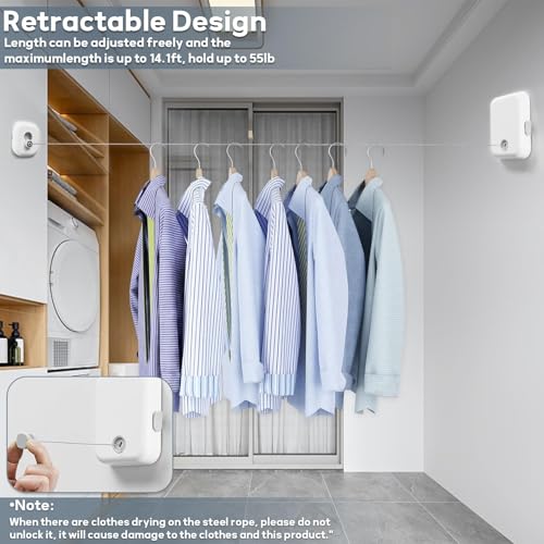 KASTWAVE Heavy Duty Retractable Clothesline - Indoor & Outdoor Wall Mounted Drying Line with Steel Wire Rope for Easy Hanging