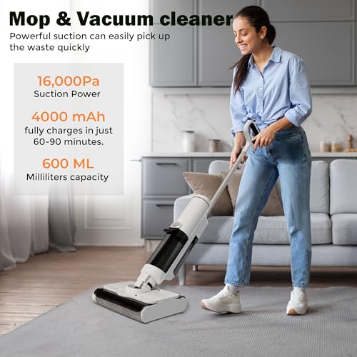 S7 Wet and Dry Cordless Vacuum Cleaner and Mop with LED Display - 2-in-1 Vacuum Cleaner with Powerful 16KPa Suction - Handheld Vacuum with Self cleaning - Ideal for Hard Floors, Pet Hair, Carpets