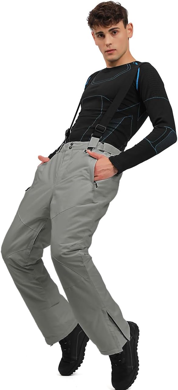 YEEFINE Men's Waterproof Snow Pants Insulated Outdoor Ski Pants Winter Warm Detachable Suspender Snowboard Bibs