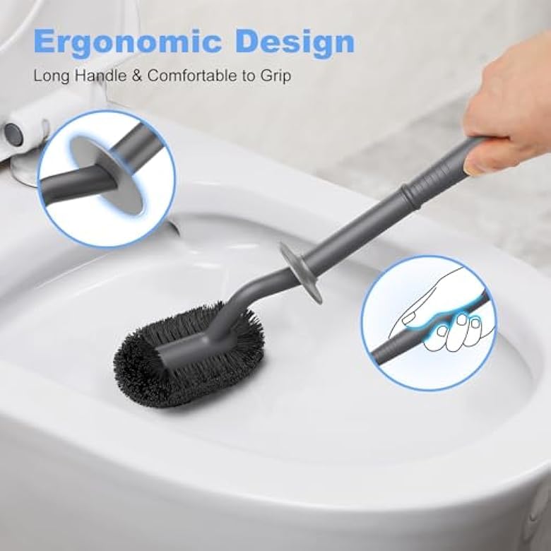 Toilet Bowl Brush Holder Set, Modern Deep Cleaning Bathroom Toilet Scrubber with Caddy for rv - Rim Decorative Accessories Cleaner Brushes for Toilet (GrayGray)