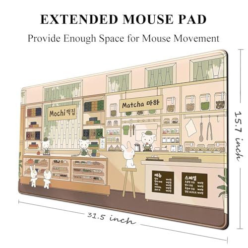 Adorable Kawaii Large Desk Mat Beige Anime Mouse Pad: XXL Extended Gaming Mousepad with Non-Slip Rubber Base, Cute Desk Accessory for Computer and Laptop, Ideal for Gaming and Office 31.5'' x 15.7''
