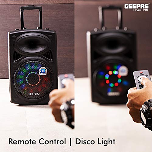 Geepas GMS8519 Rechargeable Trolley Bluetooth Speaker 40000W | 12" Woofer | with Wireless Microphones & LED Lights GMS8519 Geepas