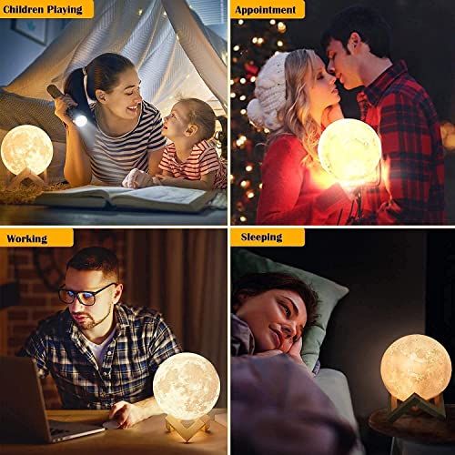 Moon Lamp 7.9 inch 16 LED Colors, NSL Lighting Night Light 3D Printed Moon Light with Stand & Remote/Touch Control and USB Rechargeable, Moon Night Lihgt for Kids Girlfriend Wife Lover Birthday Gifts