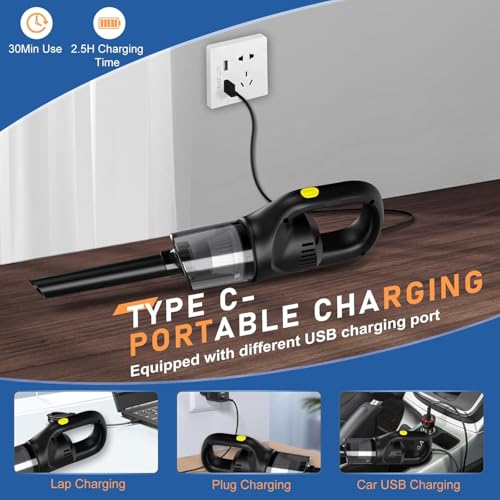 Handheld Vacuum Cordless Car Vacuum, Car Hand Held Vacuum Cleaner,Strong Suction Portable with 3 Suction Heads
