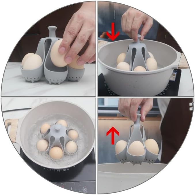 GraGra Silicone Egg Cooker Holder, Egg Boiling Support, Egg Cooker Holder for 4 Eggs, Heat Resistant Silicone Egg Steamer Rack, Eggs Poacher Brackets, for Home, Kitchen, Grey