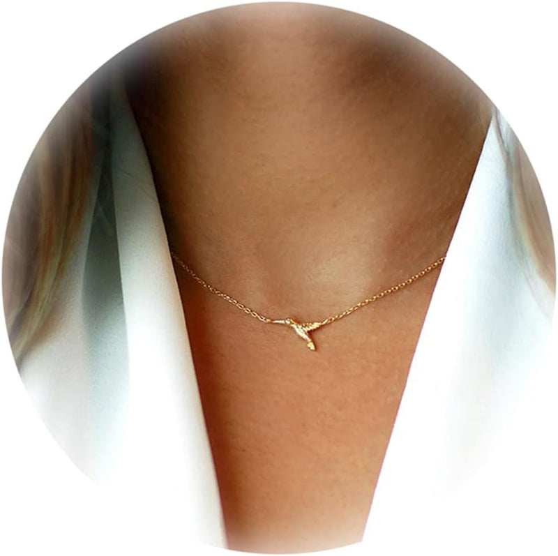 14K Gold Heart Pendant Necklace for Women Dainty Star Necklace Tiny Evil Eye Choker Necklace Boho Crescent Moon Necklace Minimalist Jewelry - Humming Bird-Gold