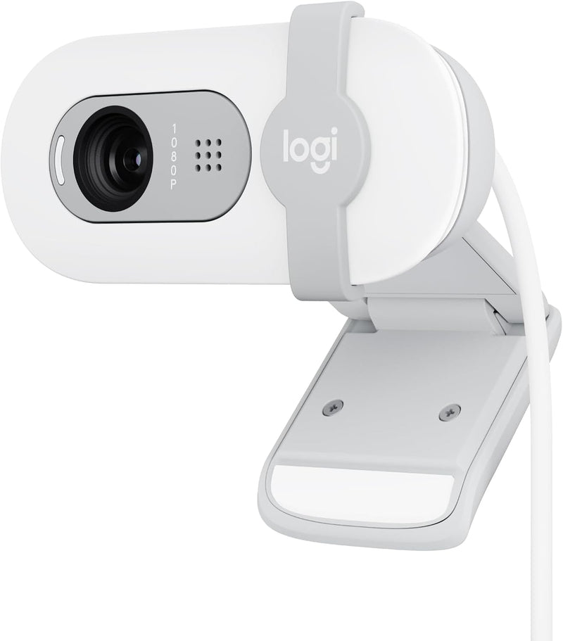 Brio 100 Full HD 1080p Webcam for Meetings and Streaming, Auto-Light Balance, Built-In Mic, Privacy Shutter, USB-A, for Microsoft Teams, Google Meet, Zoom and More - Graphite - White