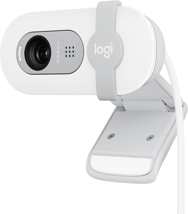 Brio 100 Full HD 1080p Webcam for Meetings and Streaming, Auto-Light Balance, Built-In Mic, Privacy Shutter, USB-A, for Microsoft Teams, Google Meet, Zoom and More - White - White