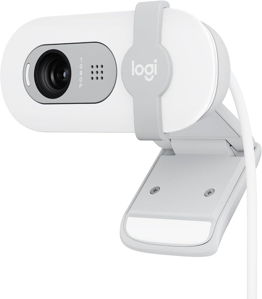 Brio 100 Full HD 1080p Webcam for Meetings and Streaming, Auto-Light Balance, Built-In Mic, Privacy Shutter, USB-A, for Microsoft Teams, Google Meet, Zoom and More - White - White