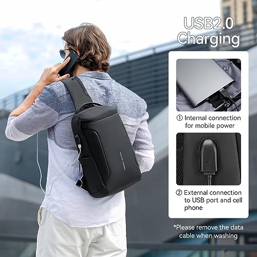 MARK RYDEN Sling Bag Men's Chest Bag Shoulder Bags Crossbody Backpack for 9.7 Inch / 12.3 Inch iPad Waterproof Anti-Theft Shoulder Bag, black, L, Elegant