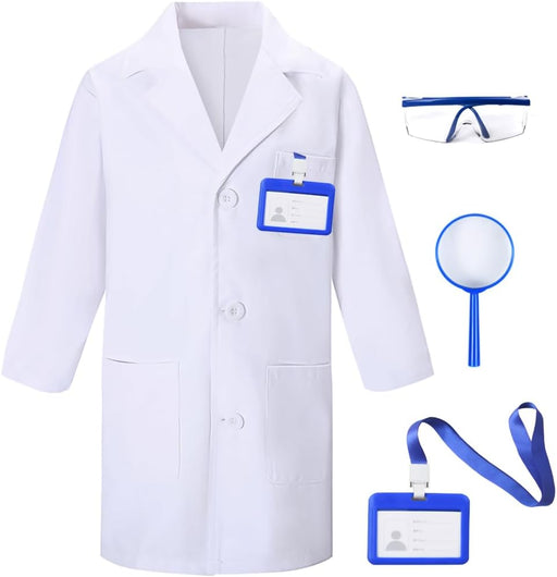 TOGROP 4Pcs Doctor Scientist Lab Costume for Kids Role Play Thick White Coat Birthday Party Gift 2-12 Years - White