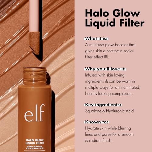 e.l.f. Halo Glow Liquid Filter, Complexion Booster for a Radiant, Soft Focused Look, with Hyaluronic Acid, Vegan & Cruelty Free, 3.5 Medium, 31.5 ml
