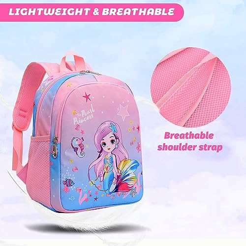 CURTEK Mermaids Backpack for Girls, Kindergarten BookBag Princess School Shoulder Bag for Travel Daypack Kids School Bag